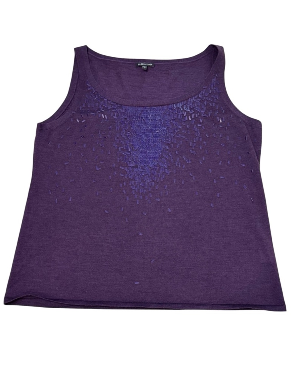 Eileen Fisher Tank Feather Sequin Merino Wool Top Size XL Purple